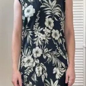 Pineapple Moon Silk Dress Tropical Floral Sleeveless Lightweight Resortwear Sz M